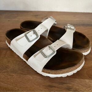 Birkenstock Sydney Birko Flor White Slide Sandals, Size 7-7.5